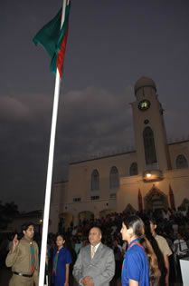 Flag raising ceremony that took place in the courtyard of Kampala Jamatkhana. Photo: Zahir Remtullah 