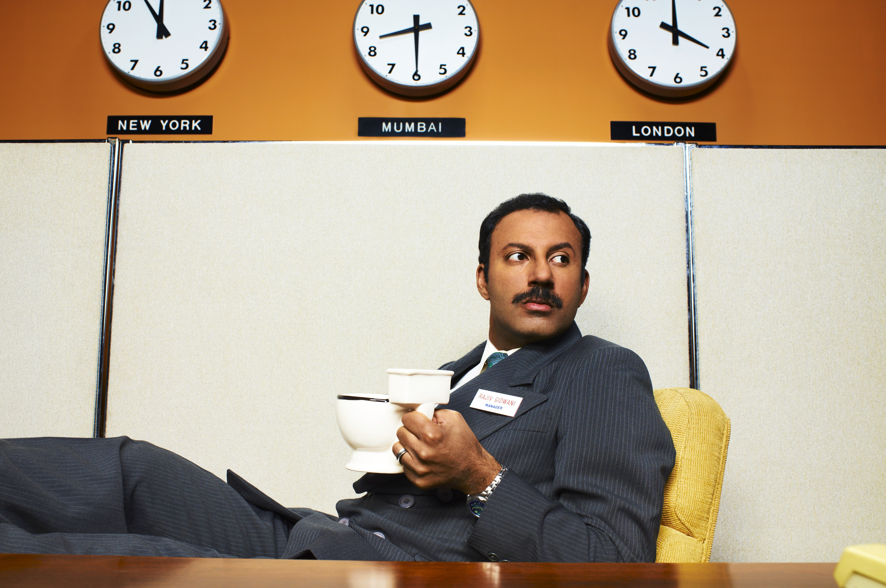 In “Outsourced”, Rizwan Manji plays the part of Rajiv Gidwani, an ambitious and conniving assistant manager of a call centre in India. Photo: Chris Haston/NBC