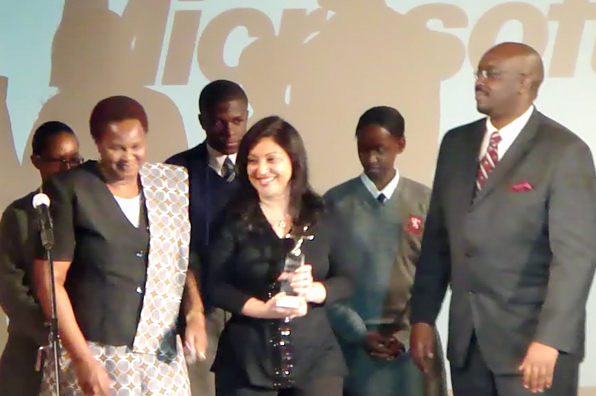 Shahinoor M. Visram receives the 2010 Millenium Development Goals Award for Achieving Universal Primary Education at an award ceremony held on 10 September 2010 at the National Museum in Nairobi. Photo: Courtesy of Shahinoor M. Visram