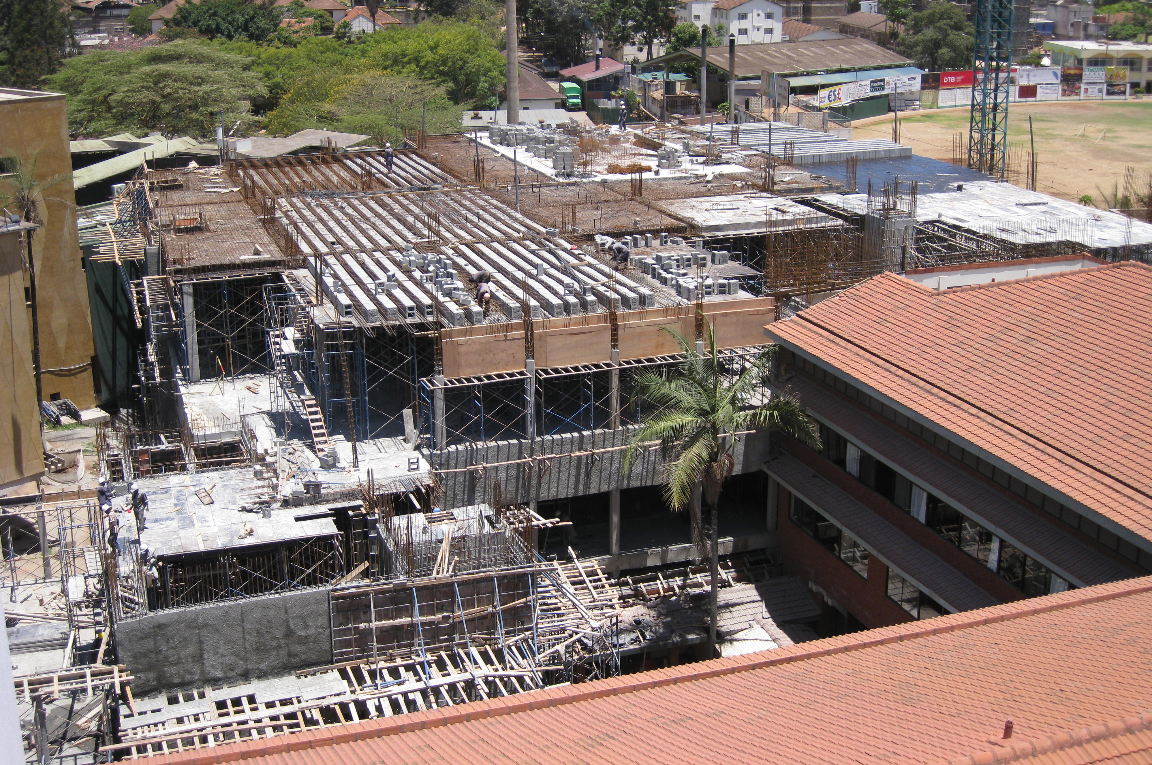 Superstructure concrete works at second floor level of the Aga Khan University Hospital, Nairobi. Photo: Courtesy of PCM