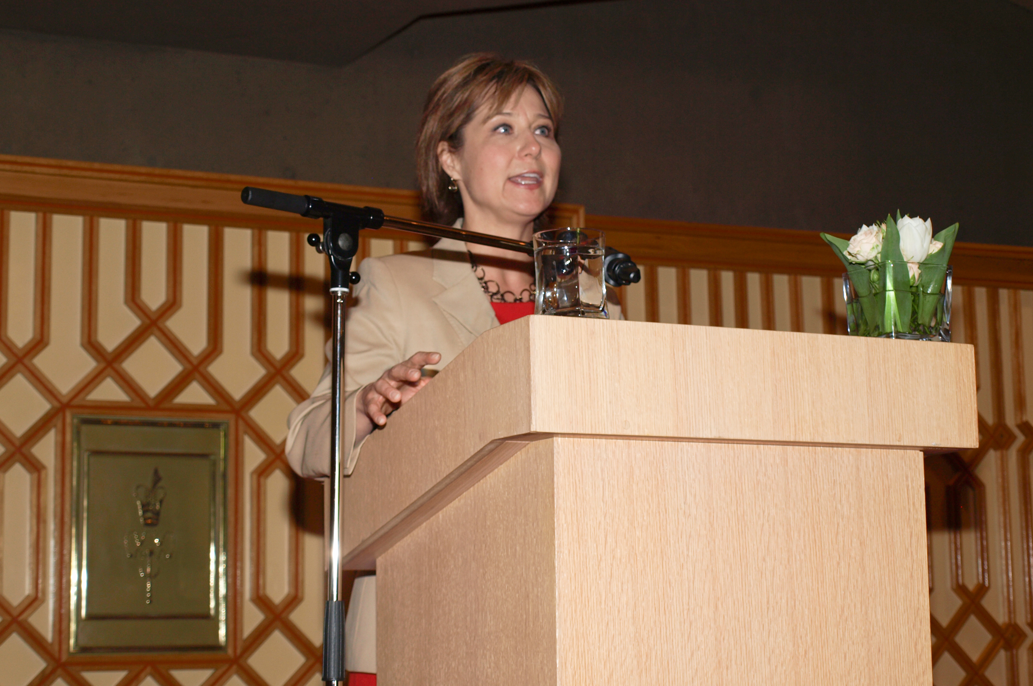 British Columbia Premier Christy Clark addresses a gathering at the Ismaili Centre, Burnaby where she met with Jamati leaders and visited an exhibition of the Ismaili Centre, Toronto, the Aga Khan Museum and their Park, which are presently under construction. Photo: Hakam Bhaloo