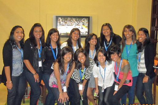 Naayab Ladak and Sarah Tharani pose for a photograph with their Flag Football teammates at the 2010 National Sports tournament in Orlando. Photo: Waseem Hussaini