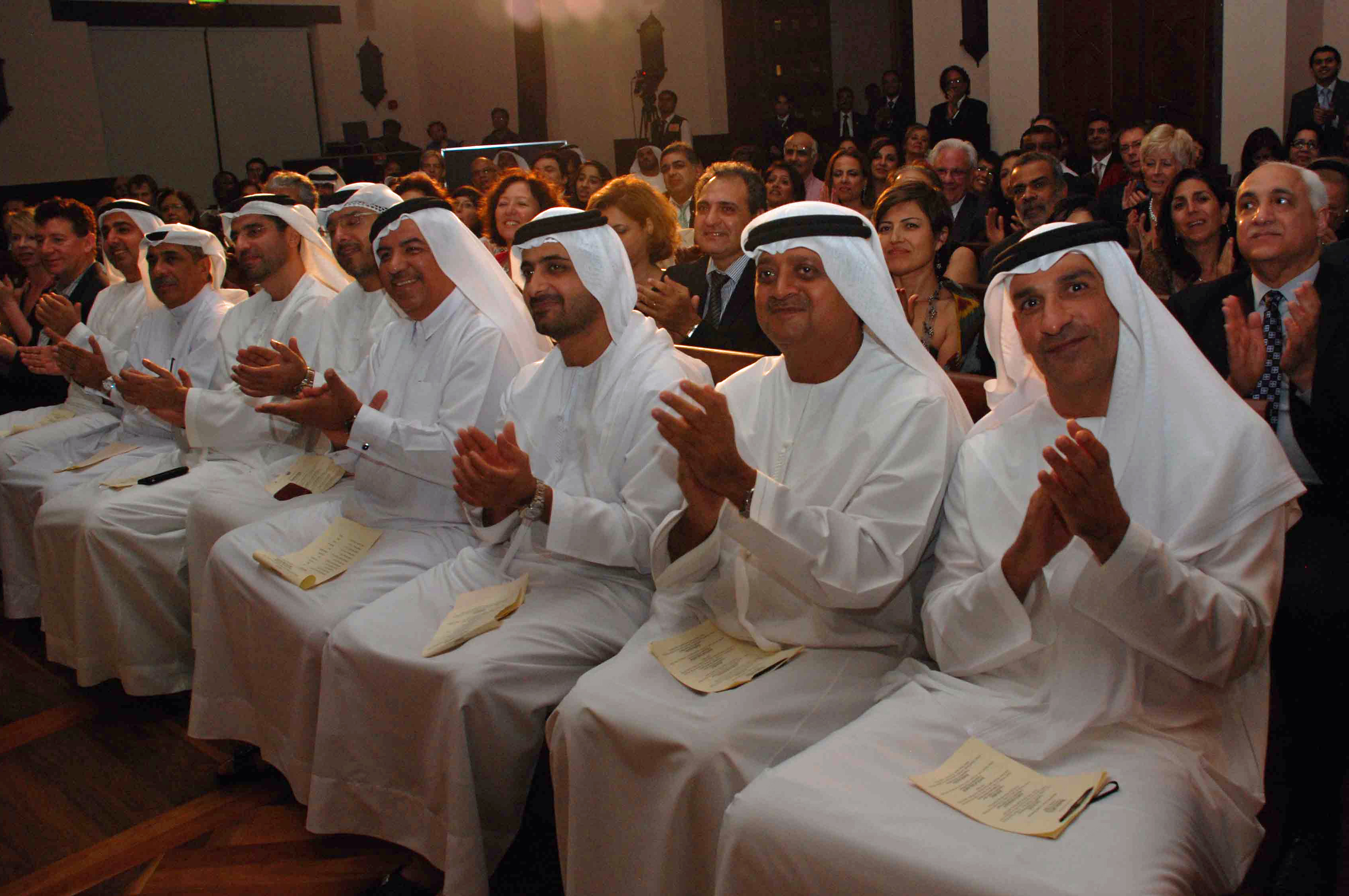 His Highness Sheikh Juma bin Maktoum Al Maktoum, His Excellency Khalid Al Kamda, Ismaili Council President Naushad Rashid, and other prominent guests from the diplomat, business and music communities took in the Aga Khan Music Initiative concert held at the Ismaili Centre, Dubai. Photo: Prime Vision Studios