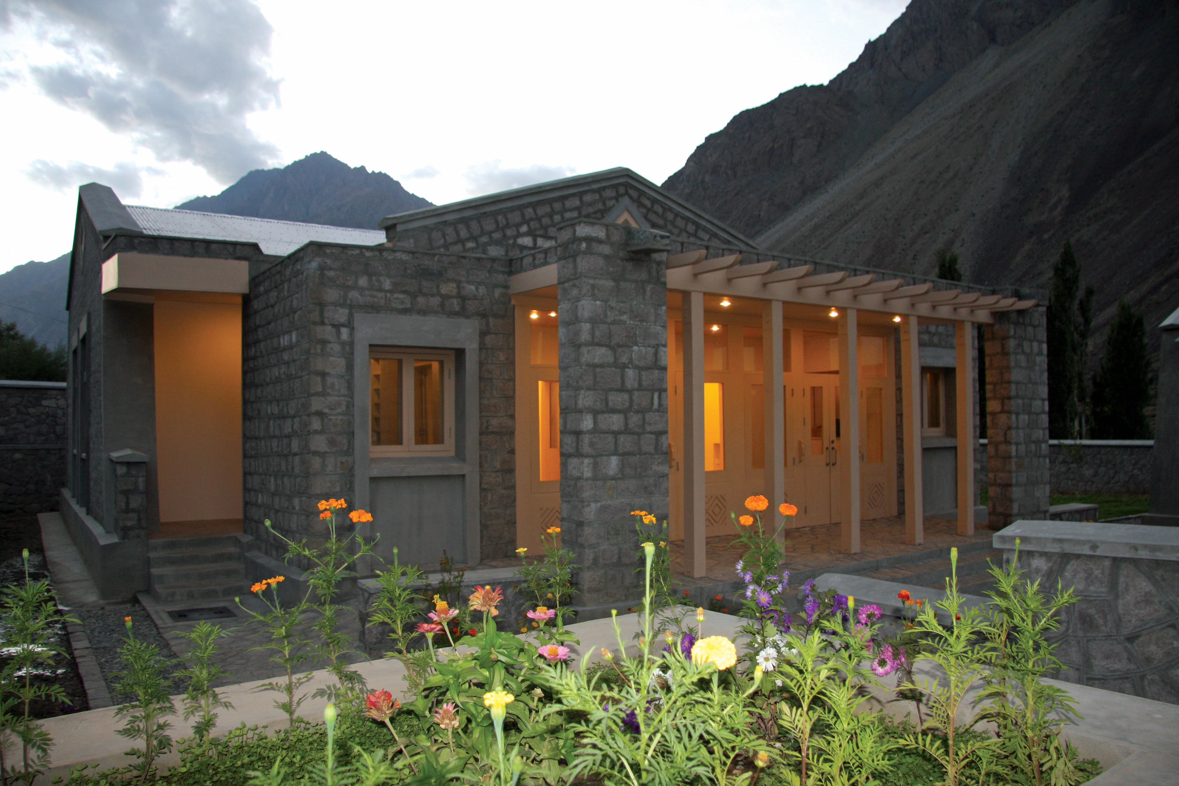 An evening view of the prayer hall building at the Rawat III Jamatkhana in DIstrict Ghizer. Photo: Courtesy of AKPBS, Pakistan