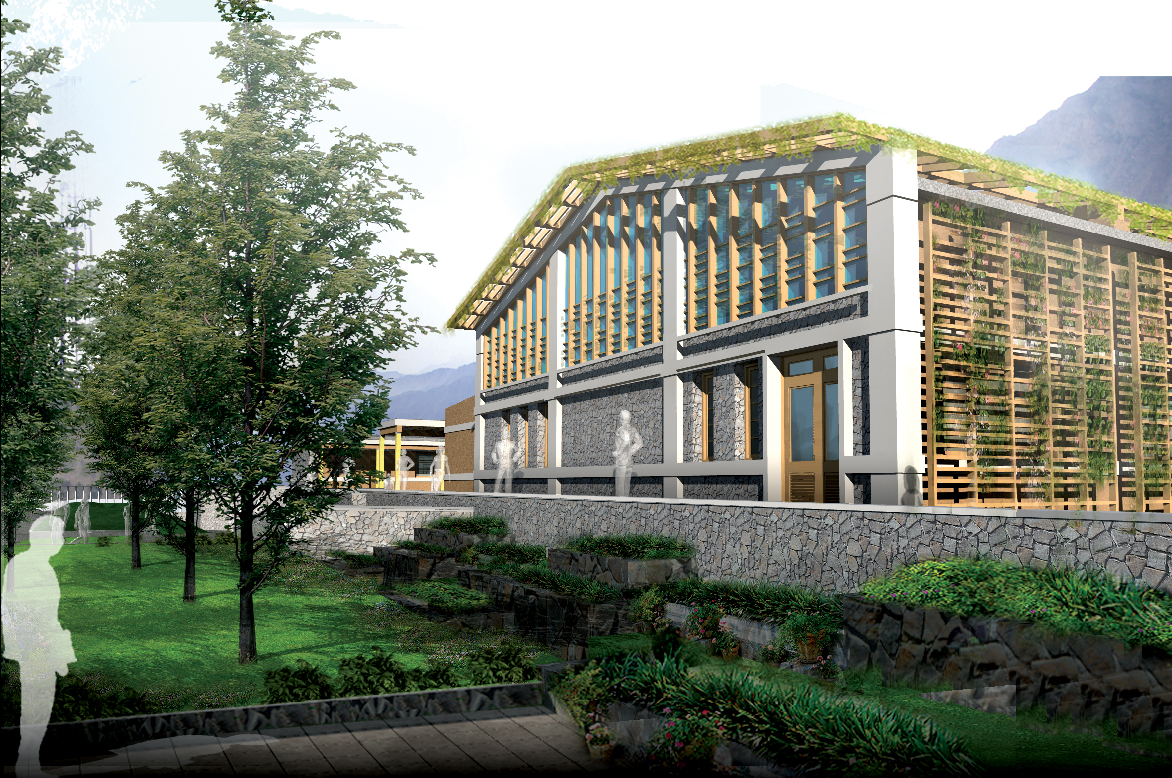 A three-dimensional prototype image, portraying a view of the prayer hall at the proposed Baladul Karim Jamatkhana in Gilgit. Photo: Courtesy of AKPBS, Pakistan