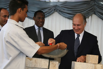 Mawlana Hazar Imam lays the foundation stone for the new residential campus at the Aga Khan Academy, Mombasa. Photo: Daily Nation/William Oeri