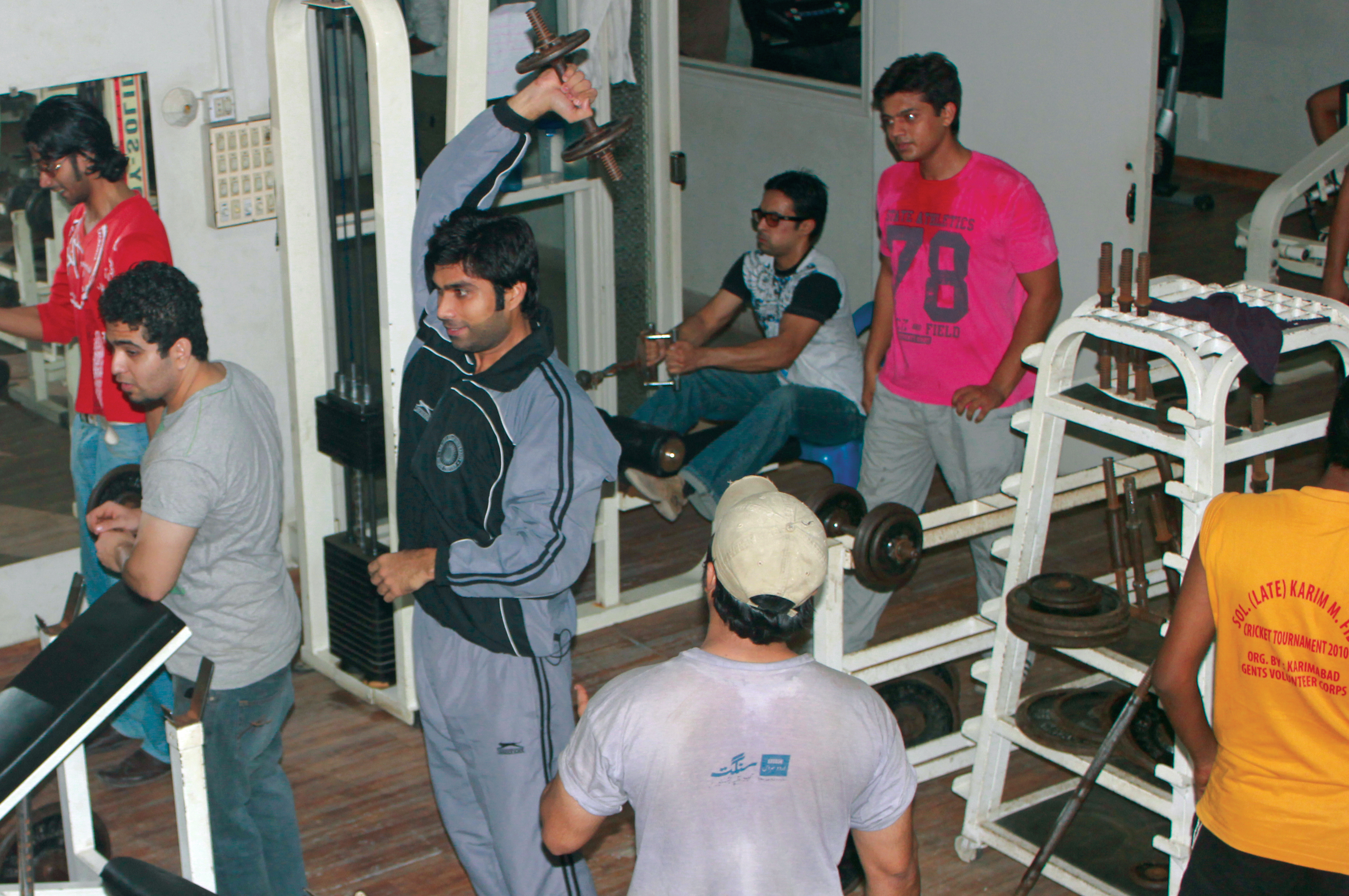 Young men work out at the Karimabad Fitness Centre. Photo: Courtesy of the Ismaili Council for Pakistan