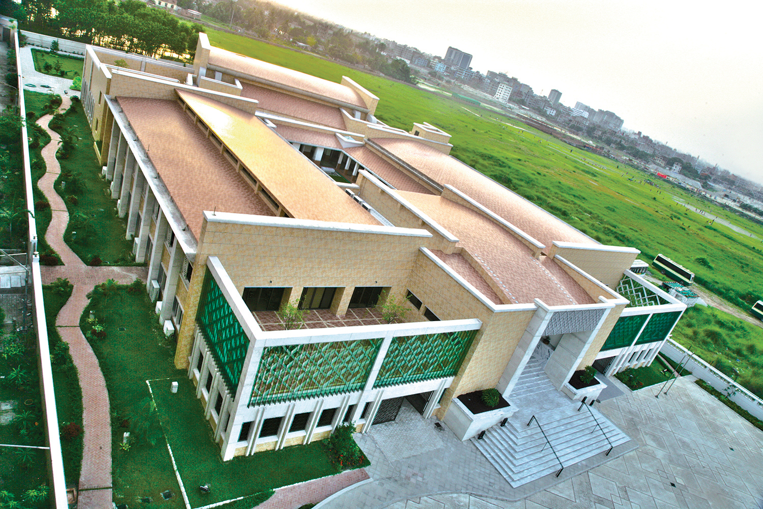 Exterior view of the Jamatkhana building. Photo: Ayeleen Ajanee Saleh