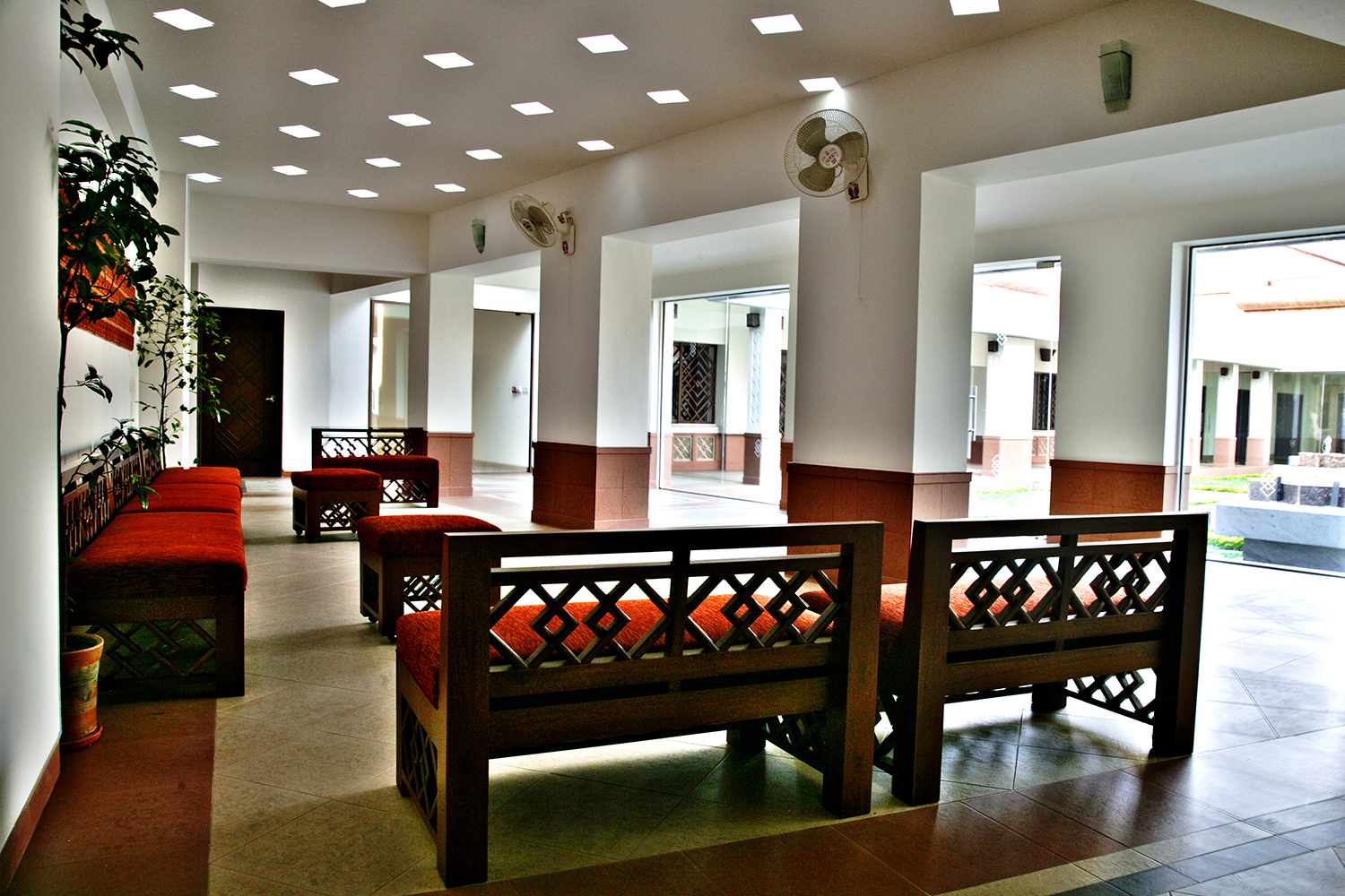 Seating alcove in the anteroom foyer, looking out onto the courtyard. Photo: Ayeleen Ajanee Saleh