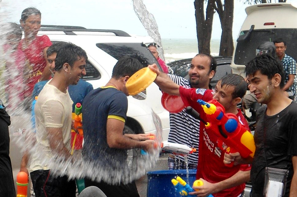 Celebrating Songkran with a splash! The Thai new year's tradition is well known for its water festivities. Photo: Naeem Ullah Khan and Shaakir Siraj