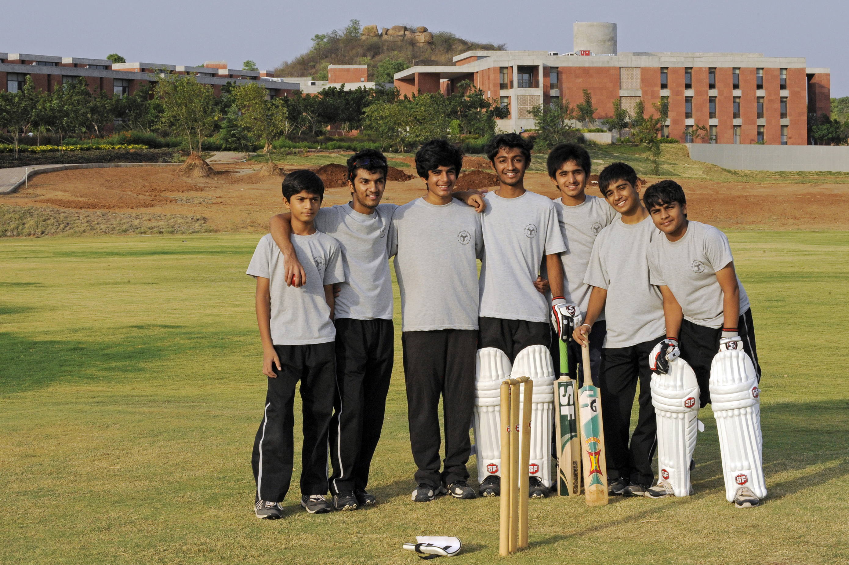 A cricket pitch is among the sports facilities at the Hyderabad Academy, as well as swimming and diving pools, and tennis and squash courts – all built to international standards. Photo: Courtesy of AKDN