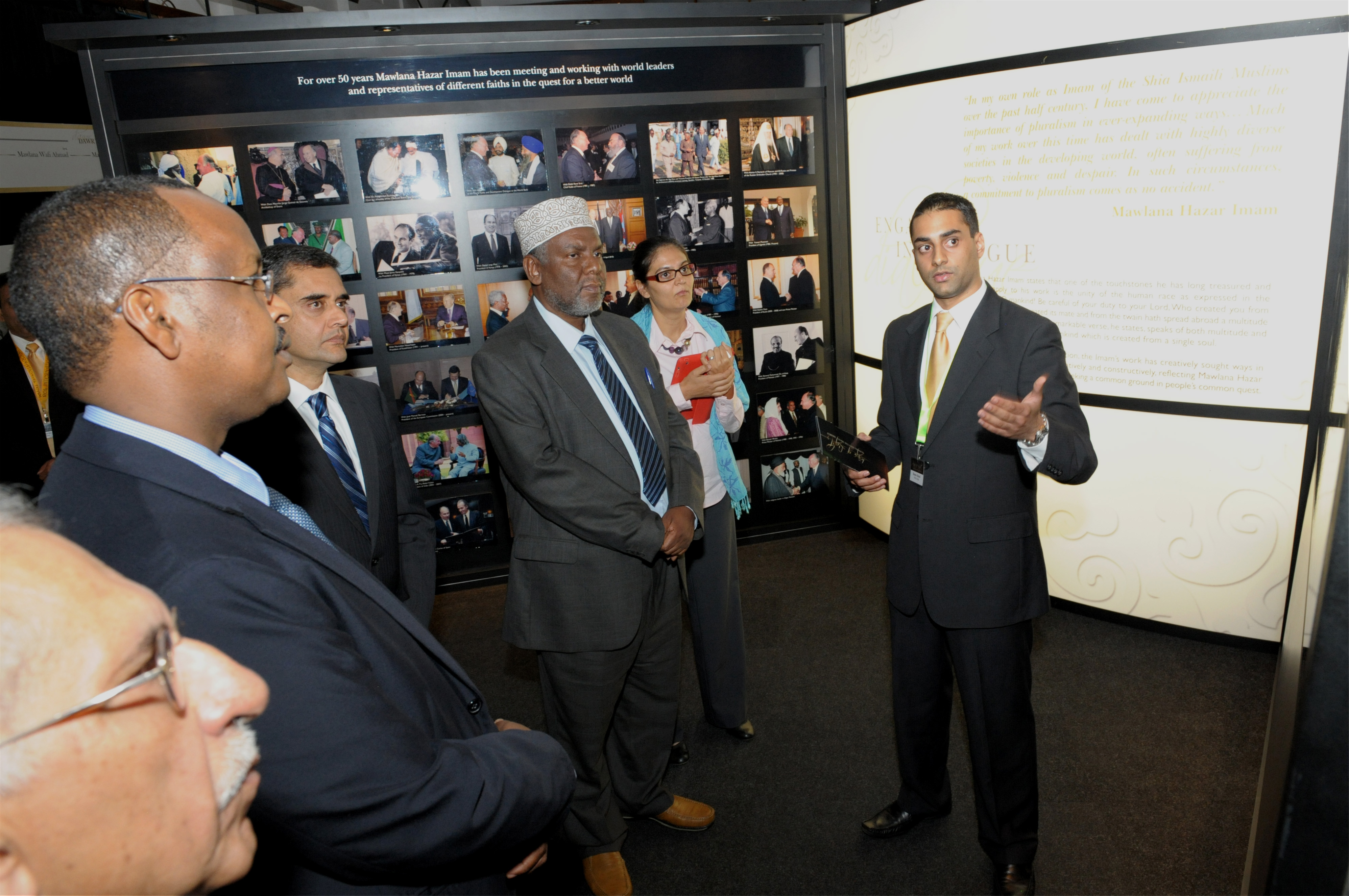 Dr Ahmed Yassin, Director General of the National Museums of Kenya and Ismaili Council for Kenya President Nawaaz Gulam listen attentively during a guided tour of RAYS OF LIGHT in Nairobi. Photo: TheIsmaili / Aly Z. Ramji