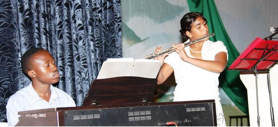 Sophia Karmali (flute) and Job Tezigatwa  (piano) from the Kampala Music School perform during the Ismaili Young Achievers Programme. Photo: Zahir Rehemtulla