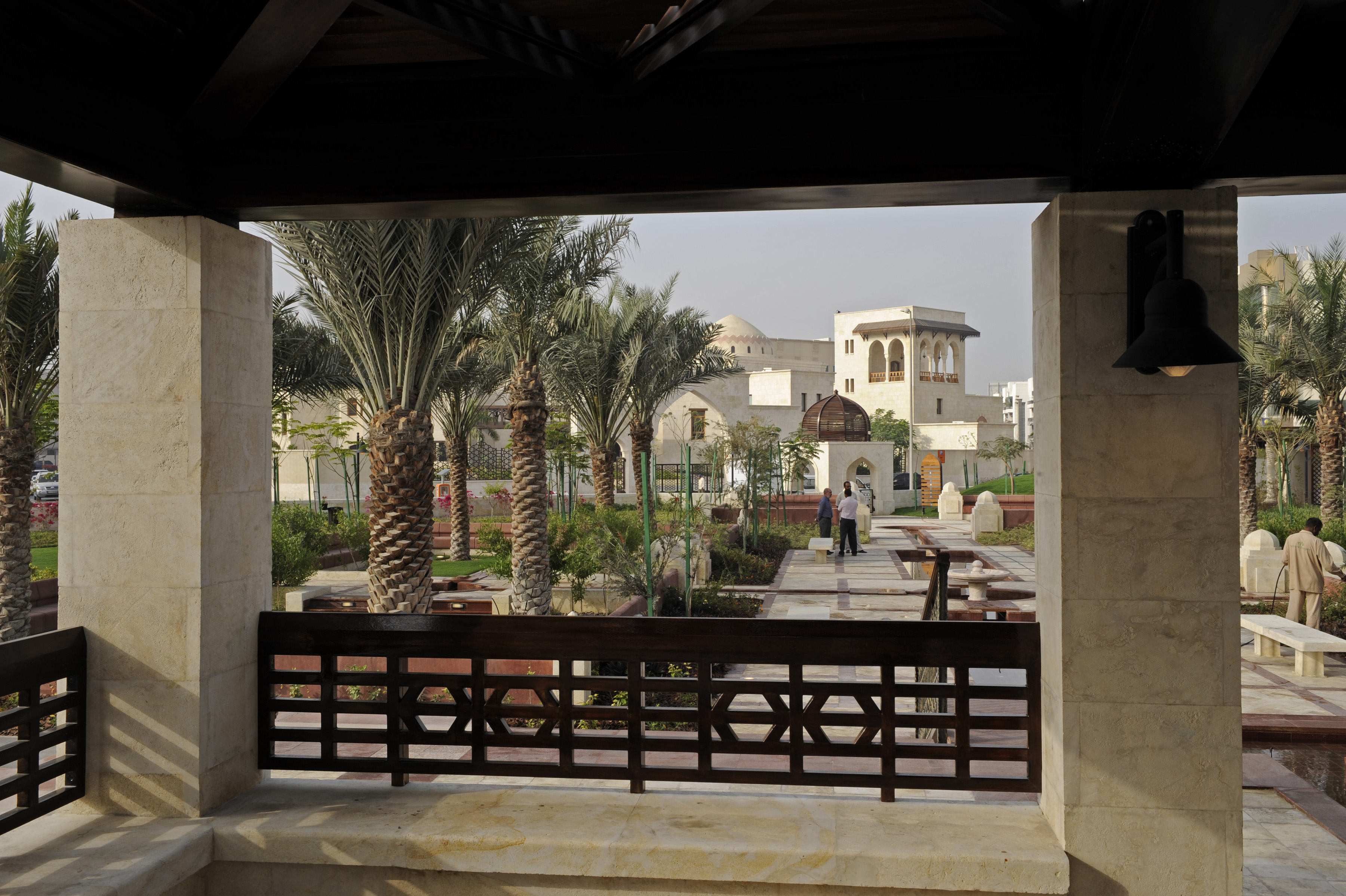 The grand pergola at the summit of the park provides a raised shaded sitting area with a view of the entire park. Photo: Gary Otte